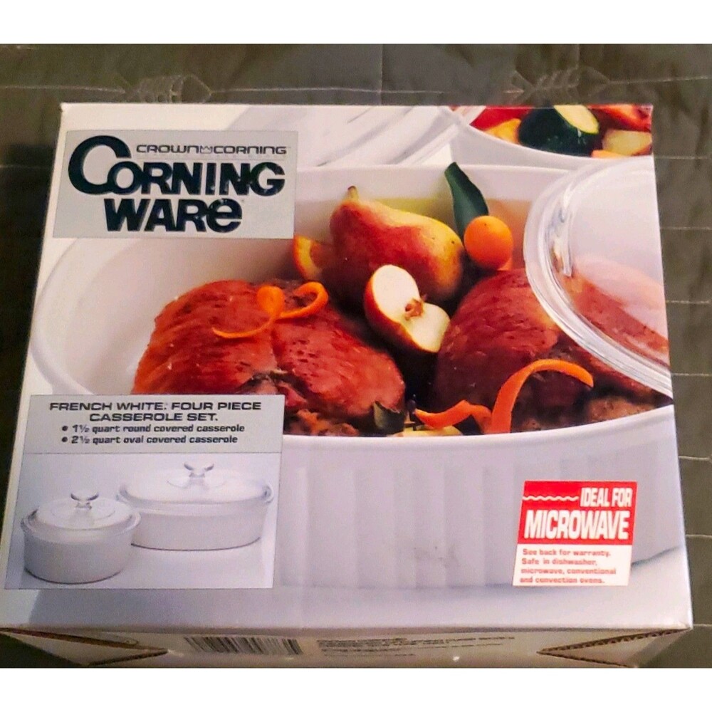 CorningWare French White 2 qt Casserole w/ Glass Lid Vintage USA 1989